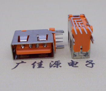 南京USB 短体10.0接口 侧插4p母座 橙色胶芯鱼叉脚直边